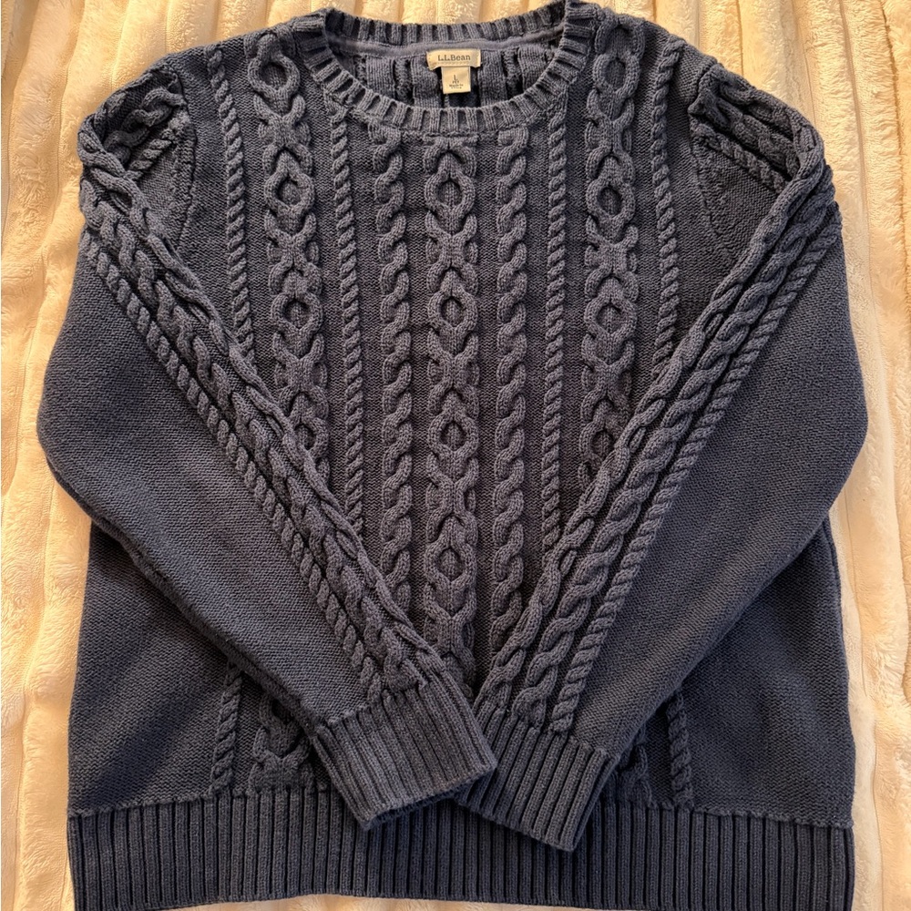 L.L. Bean Navy Cable Knit Crewneck Sweater